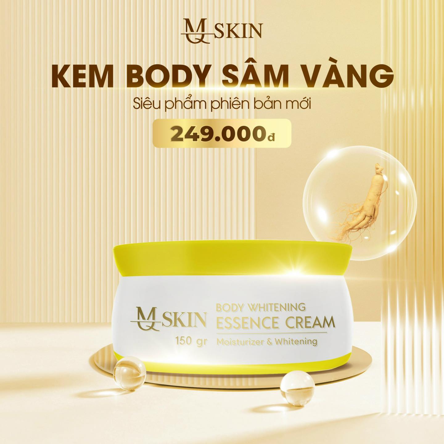 Body Whitening Essence Cream MQ Skin Body Sâm Vàng